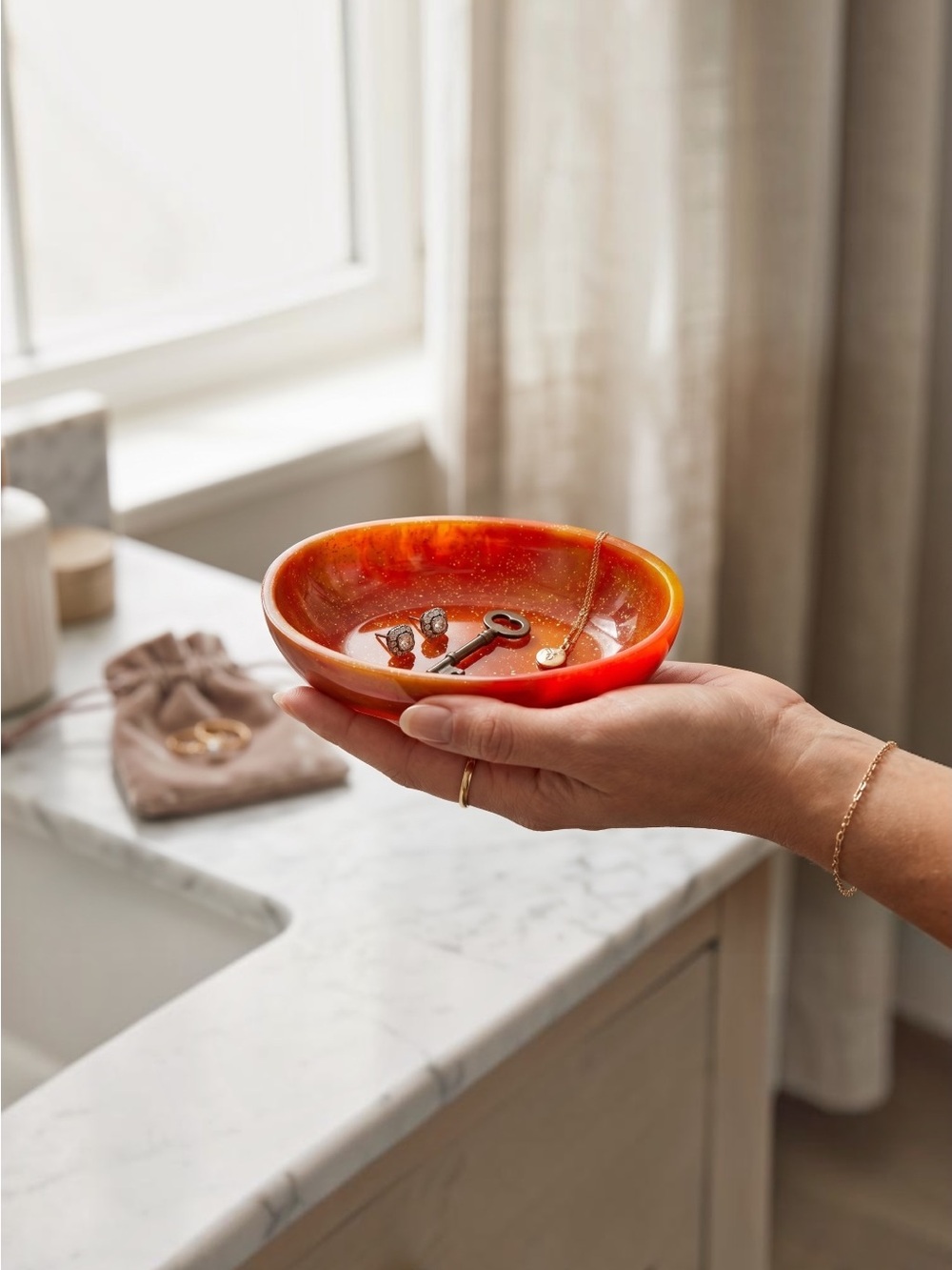 Handmade Orange Decorative Resin Bowl